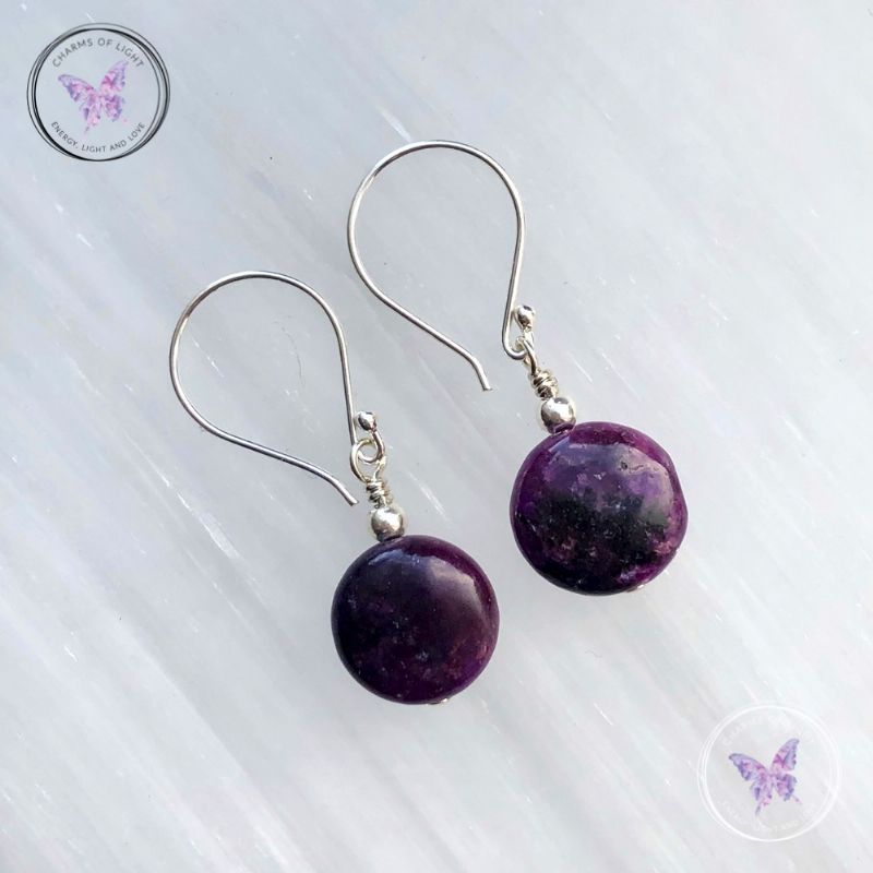 Lepidolite Coin Silver Earrings